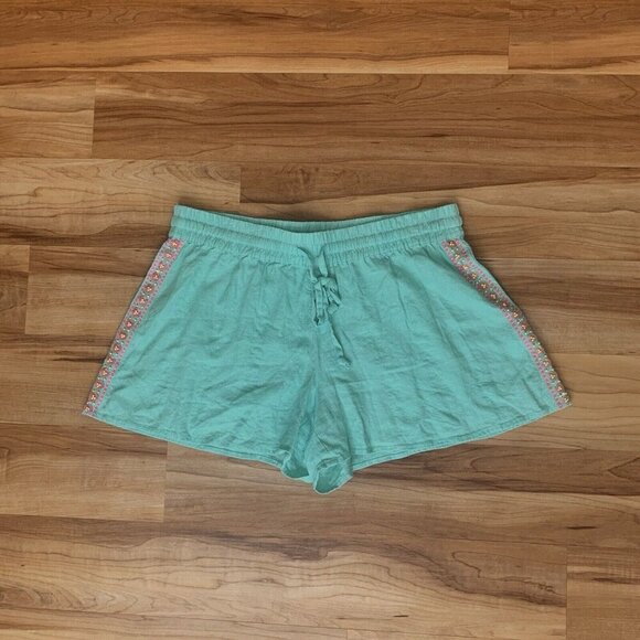 Vineyard Vines Women's Medium Linen Embroidered Shorts Teal Beads Sequins - Picture 2 of 8